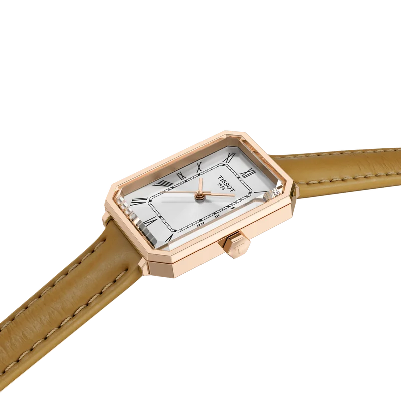 Tissot SRV 30mm — boîtier acier PVD, bracelet cuir brun