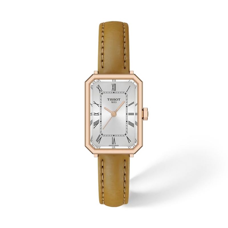 Tissot SRV 30mm — boîtier acier PVD, bracelet cuir brun