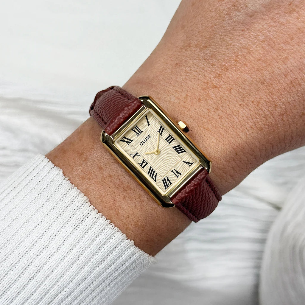 Montre Belisenna Cluse, cuir noisette et or