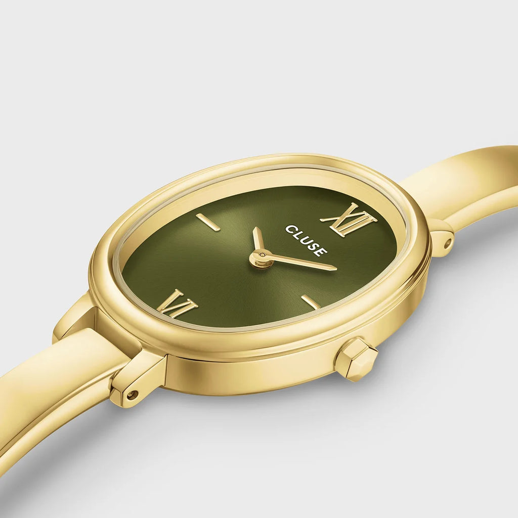 Cluse, montre L'Ovale en acier doré, cadran olive