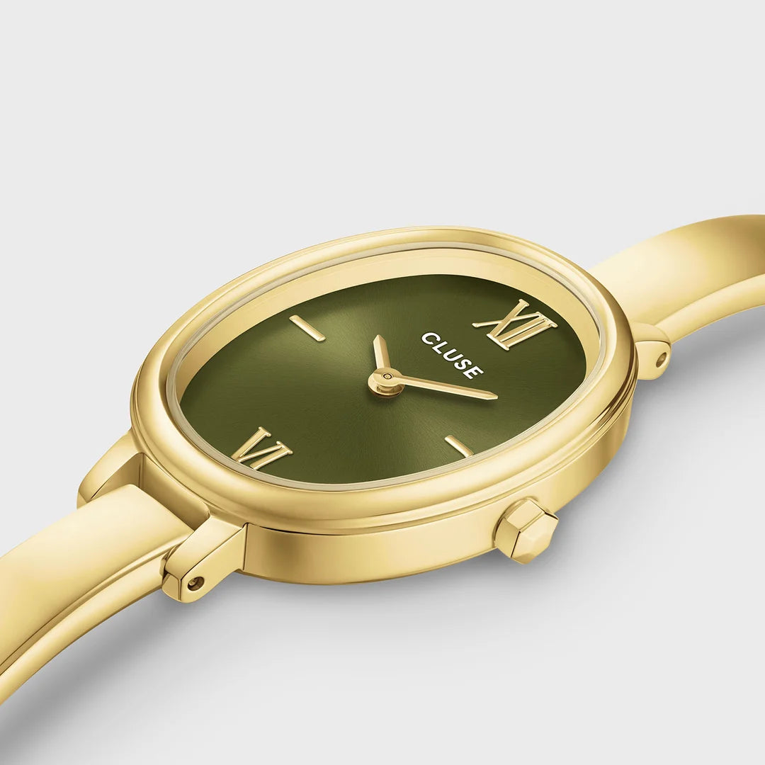 Cluse, montre L'Ovale en acier doré, cadran olive