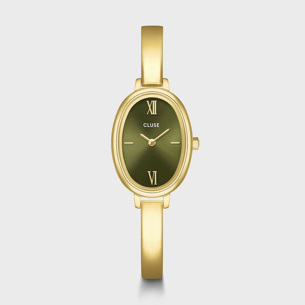 Cluse, montre L'Ovale en acier doré, cadran olive