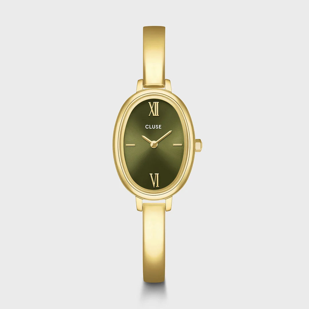 Cluse, montre L'Ovale en acier doré, cadran olive