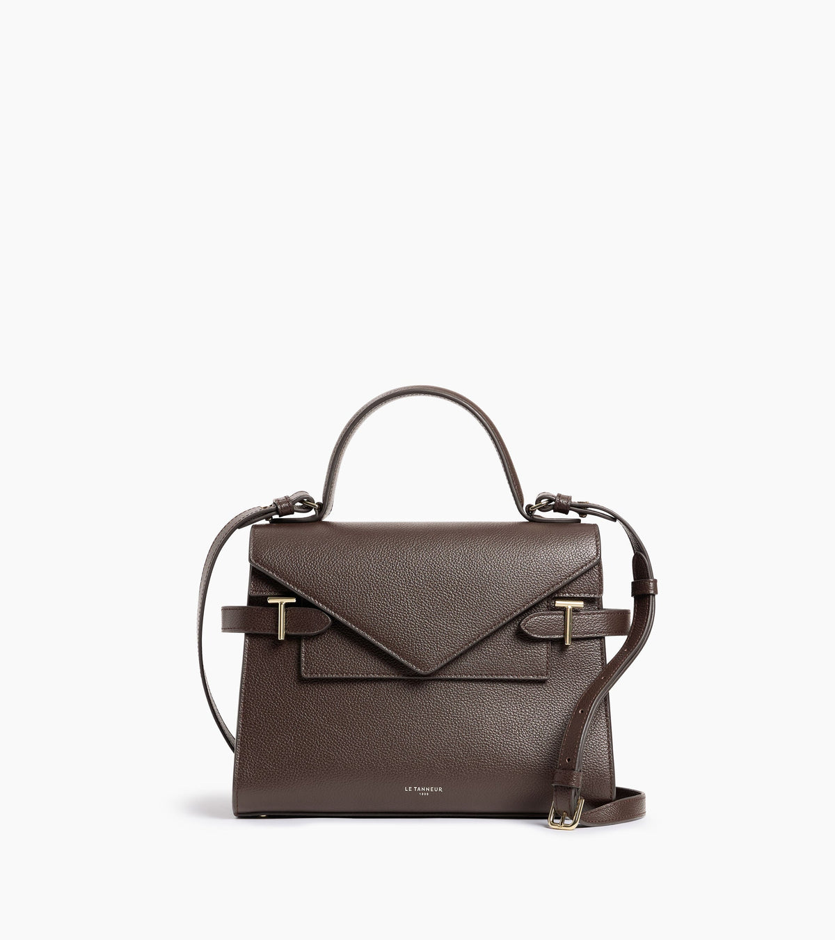 Sac à main double rabat, moyen modèle Emilie — cuir grainé, marron arabica, Le Tanneur