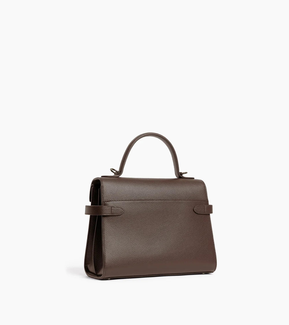 Sac à main double rabat, moyen modèle Emilie — cuir grainé, marron arabica, Le Tanneur