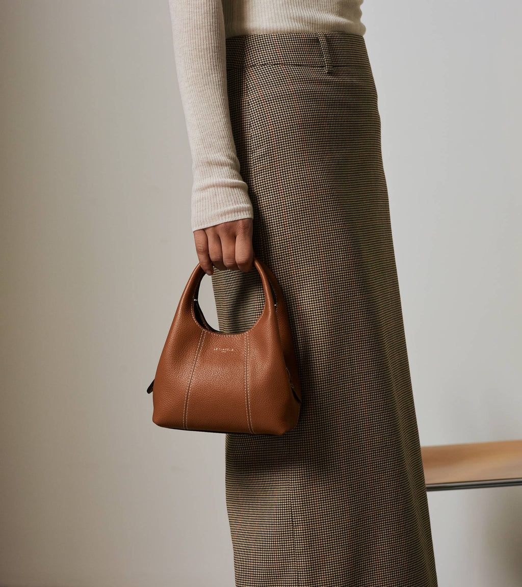 Mini sac à main Juliette — cuir grainé, marron tan, Le Tanneur
