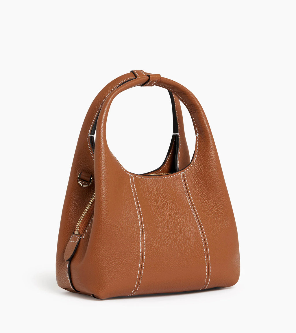 Mini sac à main Juliette — cuir grainé, marron tan, Le Tanneur