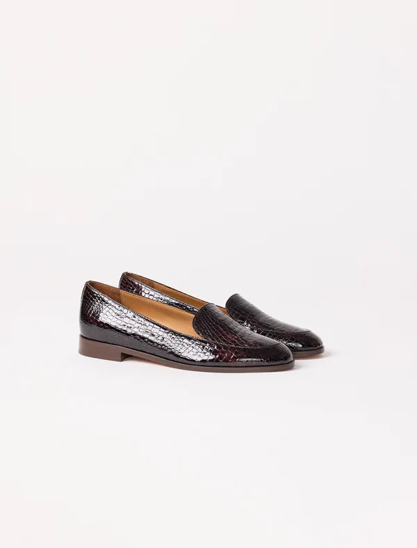 Lou — mocassins en cuir embossé brun reptile, Pied de Biche