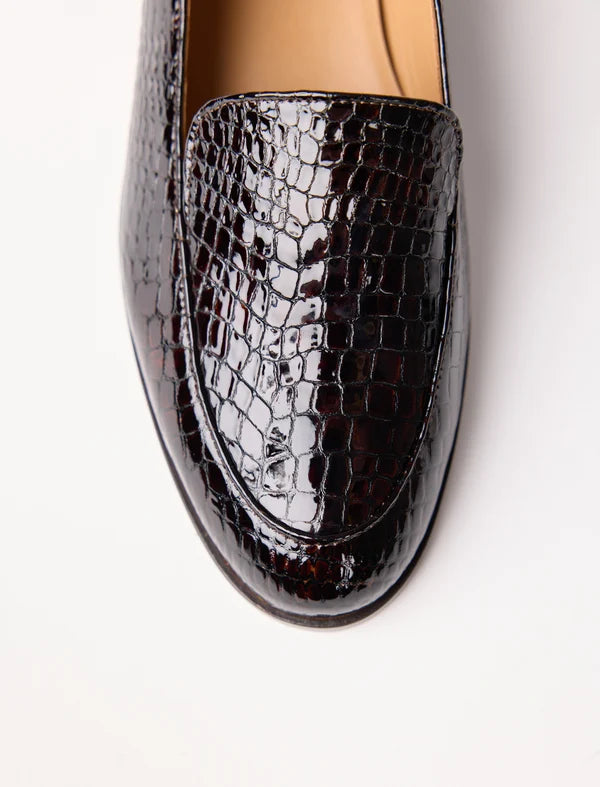 Lou — mocassins en cuir embossé brun reptile, Pied de Biche